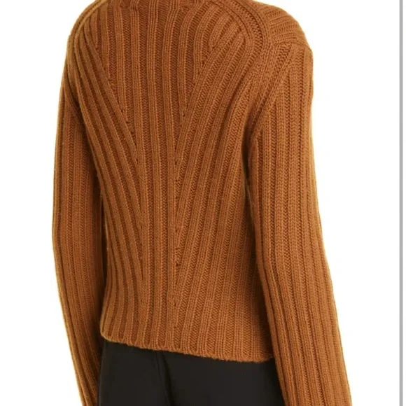 Vince Rib Transfer Mock Neck Wool & Cashmere Sweater Vicuña Orange Brown Shade